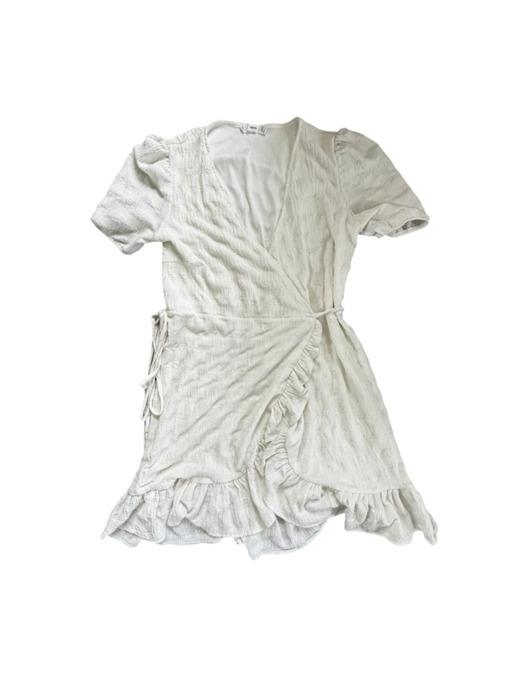 Mango White Textured Ruffle Wrap Mini Dress Size 6 / M - Picture 4 of 7